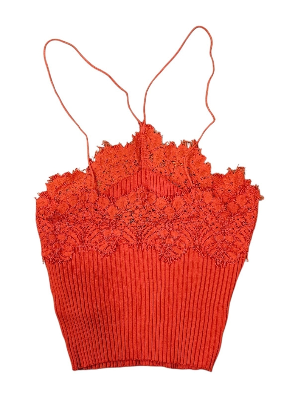 Lace-Trim Ribbed Cami Top - Red - Picture 2 of 4